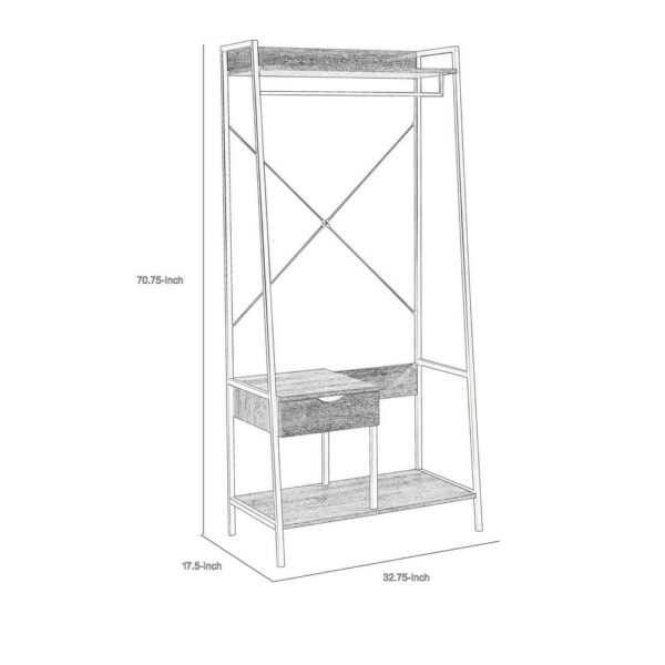 Bery 71 Inch Clothing Rack, 1 Drawer, Hanging Rod, Open Shelf, Taupe, Black