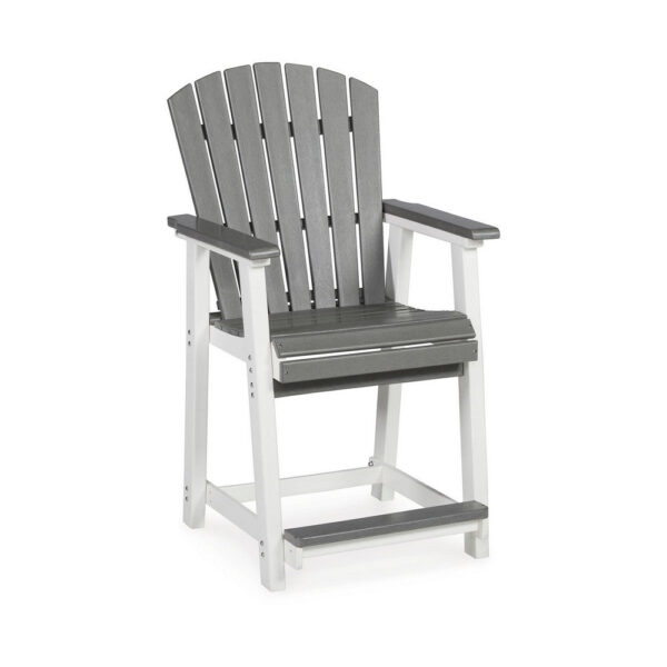 24 Inch Counter Stool Armchair Set of 2, Outdoor Slatted, Gray, White