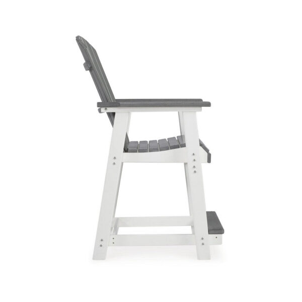 24 Inch Counter Stool Armchair Set of 2, Outdoor Slatted, Gray, White