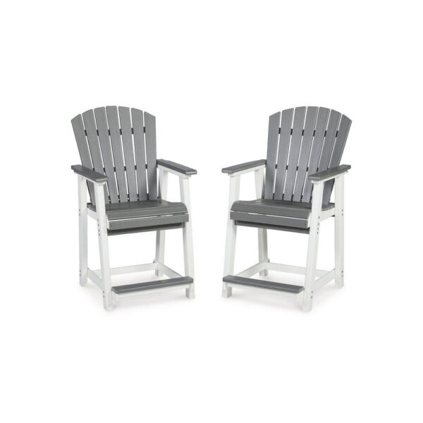 24 Inch Counter Stool Armchair Set of 2, Outdoor Slatted, Gray, White