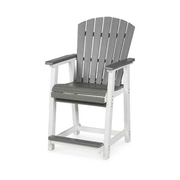 24 Inch Counter Stool Armchair Set of 2, Outdoor Slatted, Gray, White