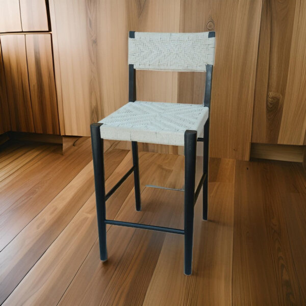 Cero 29 Inch Barstool Chair Set of 2, Wood, Cotton Woven, Black, Gray