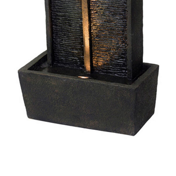 150220266991a7ca5749c.jpeg 41 Inch Tower Water Fountain, Tall Rectangular Rock, Halogen Light, Gray