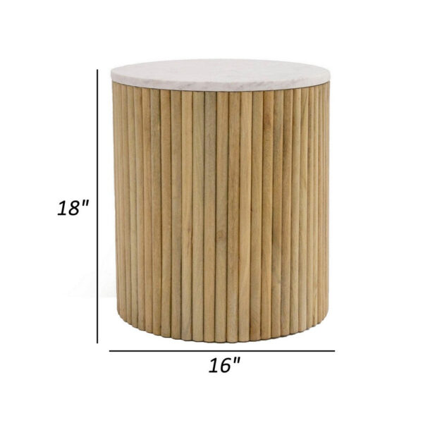 Cid Jolie 18 Inch Side End Table, White Marble Top, Brown Mango Wood Base