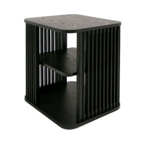 150220266991a7f57b545.jpeg 19 Inch Side End Table, 3 Shelves, Modern Vertical Slats, Black Ash Wood