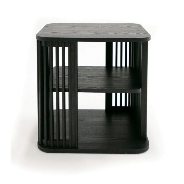 19 Inch Side End Table, 3 Shelves, Modern Vertical Slats, Black Ash Wood