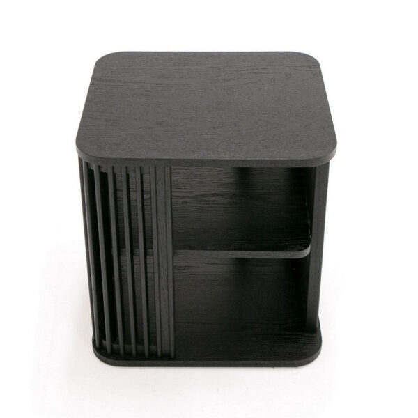 19 Inch Side End Table, 3 Shelves, Modern Vertical Slats, Black Ash Wood