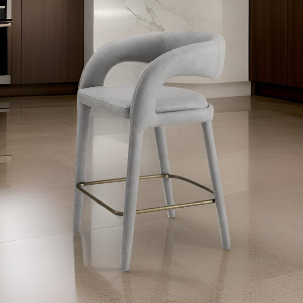 Cid Taya 26 Inch Counter Stool Chair, Tapered Legs, Gray Faux Leather