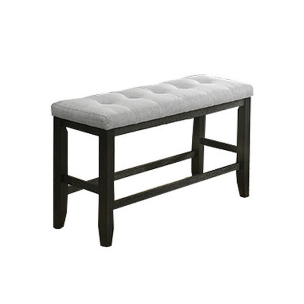 Woodlands 48 Inch Counter Height Bench, Wood, Tufted Seat, Black, White