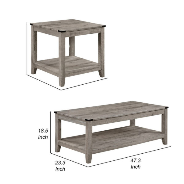 Hilton 3 Piece Coffee and End Table Set, Wood, Storage Shelf, Beige Finish