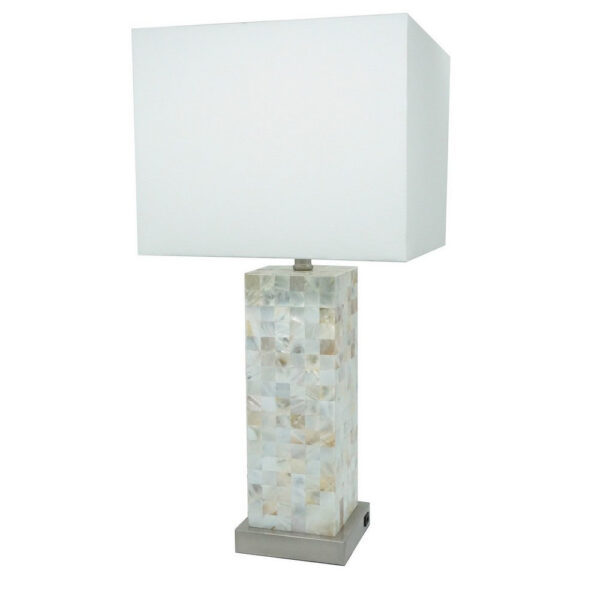27 Inch Table Lamp Set of 2, Square White Shade, Steel Base, Marble, White