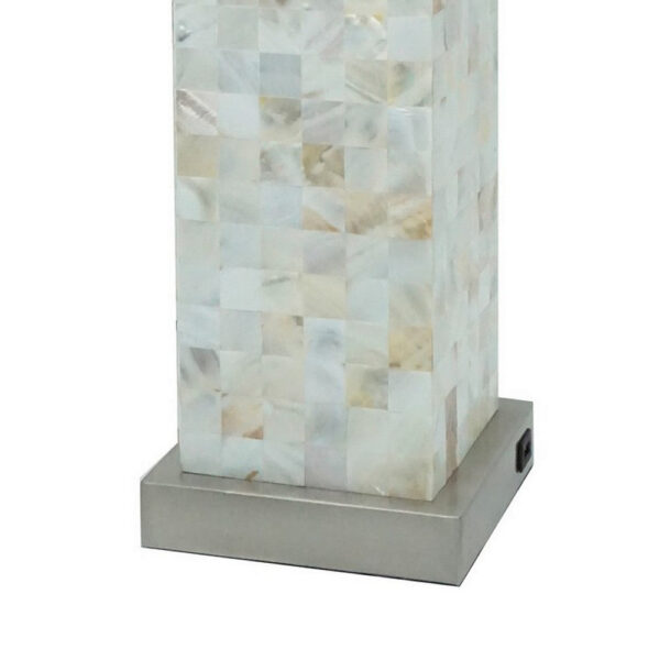27 Inch Table Lamp Set of 2, Square White Shade, Steel Base, Marble, White