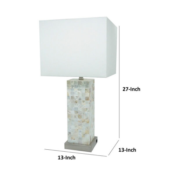 27 Inch Table Lamp Set of 2, Square White Shade, Steel Base, Marble, White