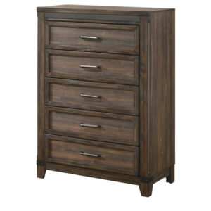 Sea 48 Inch Tall Dresser Chest, 5 Drawers, Long Metal Handles, Brown
