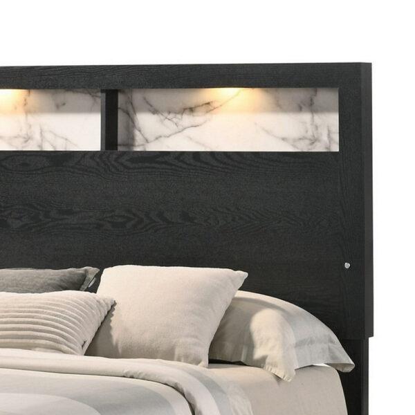 150220266991a8be6aa59.jpeg Yoh Queen Size Bed, Wood, Headboard with Lights and Shelves, Black