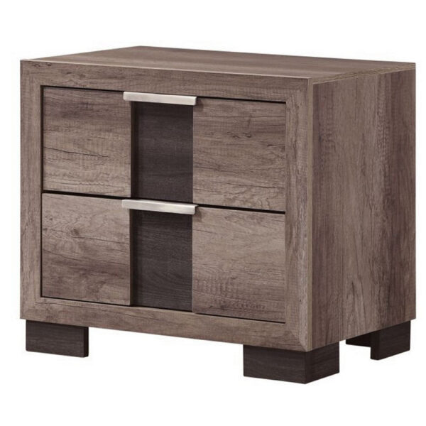 150220266991a8c8ae938.jpeg Rangley 24 Inch Nightstand, 2 Drawers, Chrome Metal Handles, Brown Wood