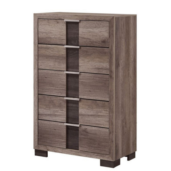 150220266991a8dc622f2.jpeg Rangley 47 Inch Tall Dresser Chest, Wood, 5 Drawers, Metal Handles, Brown