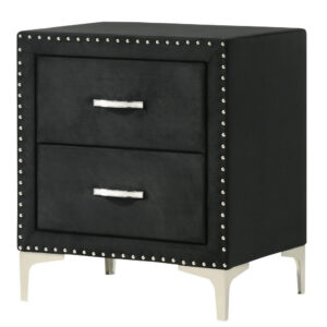 150220266991a91443131.jpeg Moha 28 Inch Nightstand, Wood, 2 Drawers, Metal Handles, Black Velvet