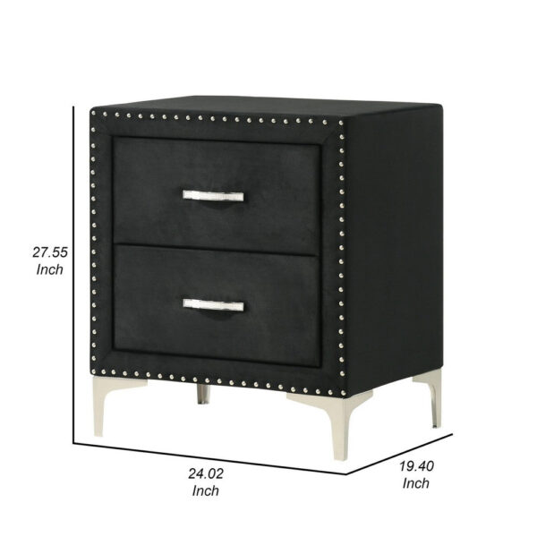 150220266991a9215496c.jpeg Moha 28 Inch Nightstand, Wood, 2 Drawers, Metal Handles, Black Velvet