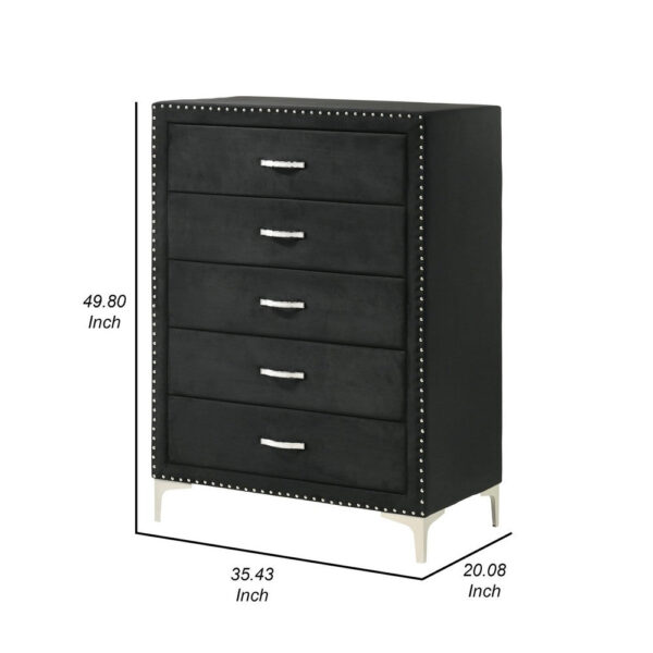 150220266991a932eed9e.jpeg Moha 50 Inch Tall Dresser Chest, 5 Drawers, Metal Handles, Black Velvet