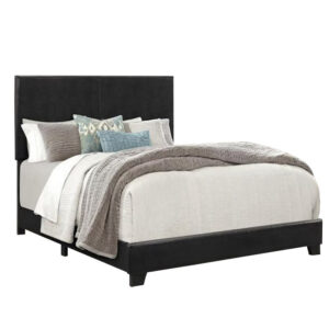 Shirin Full Size Bed, Wood, Nailhead Trim, Upholstered Headboard, Black
