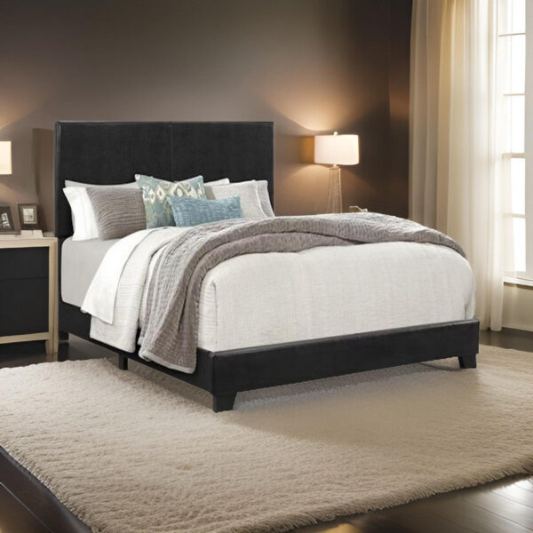 Shirin Full Size Bed, Wood, Nailhead Trim, Upholstered Headboard, Black