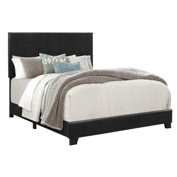 Shirin Queen Size Bed, Wood, Nailhead Trim, Upholstered Headboard, Black