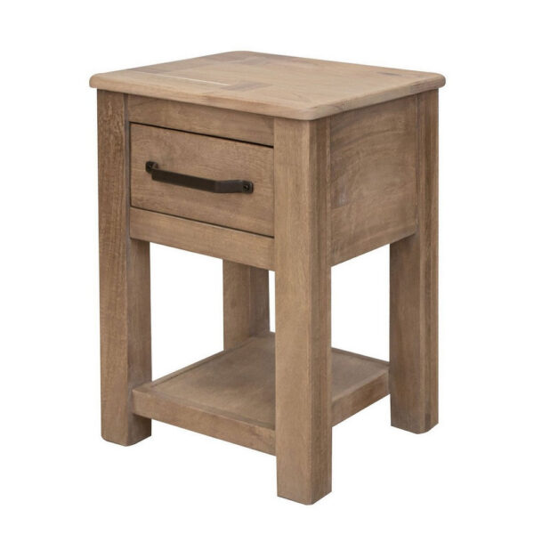 Umey 24 Inch Chairside Table, Drawer, Lower Shelf, Natural Brown Wood