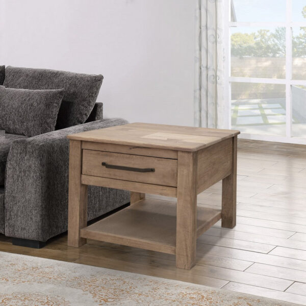 Umey 23 Inch Side End Table, 1 Drawer, Lower Shelf, Natural Brown Wood