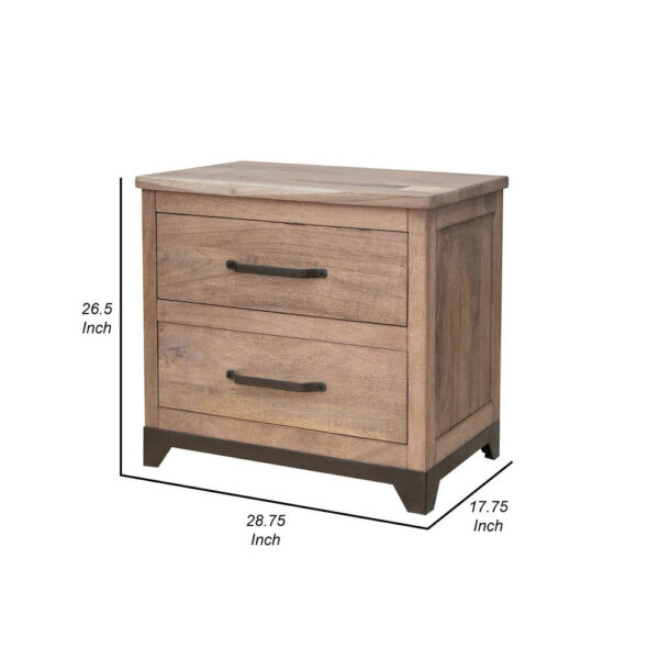 Umey 29 Inch Nightstand, Drawers, Metal Handles, Support Legs, Wood, Brown