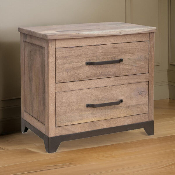 Umey 29 Inch Nightstand, Drawers, Metal Handles, Support Legs, Wood, Brown