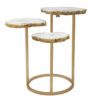 18 Inch Accent Side Table, 3 Tier Design, White Agate Top, Gold Iron Base