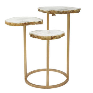 150220266991aa16bdf6c.jpeg 18 Inch Accent Side Table, 3 Tier Design, White Agate Top, Gold Iron Base