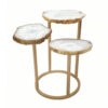 18 Inch Accent Side Table, 3 Tier Design, White Agate Top, Gold Iron Base