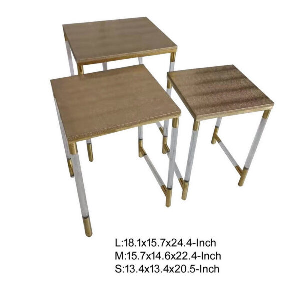 Set of 3 Nesting Side End Tables, Faux Leather Top, Clear Acrylic Legs
