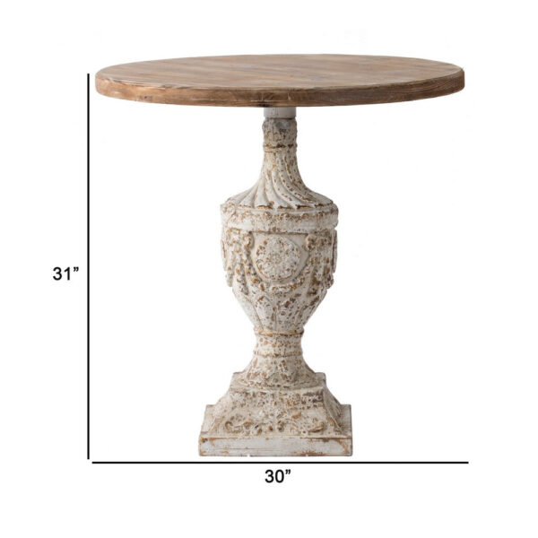 31 Inch Accent Side Table, Pedestal Urn Base, Round Top, Antique White