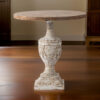 31 Inch Accent Side Table, Pedestal Urn Base, Round Top, Antique White