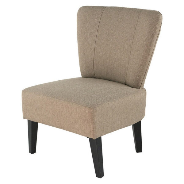 28 Inch Accent Chair, Padded Back, Black Legs, Beige Fabric Upholstery