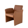 32 Inch Accent Chair, Curved, Extended Back, Caramel Brown Faux Leather