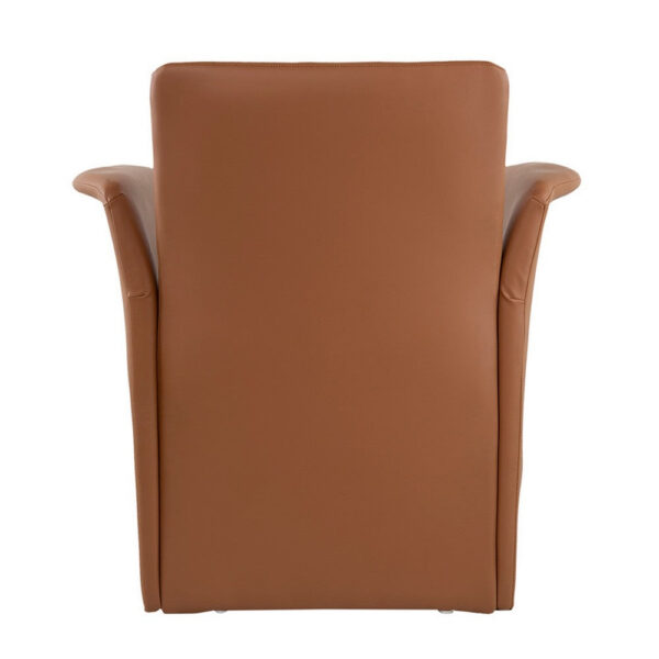 32 Inch Accent Chair, Curved, Extended Back, Caramel Brown Faux Leather
