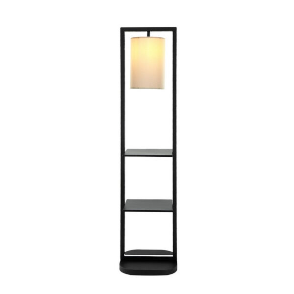 150220266991aaae67b02.jpeg 74 Inch Floor Lamp with 2 Shelves, Round Lampshade, Black Iron, White