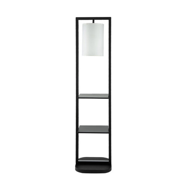 150220266991aab020ad6.jpeg 74 Inch Floor Lamp with 2 Shelves, Round Lampshade, Black Iron, White