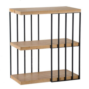 150220266991aab837571.jpeg 35 Inch 3 Tier Decorative Display Shelves, Black Iron, Fir Wood, Brown