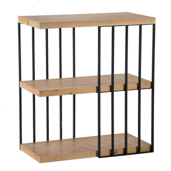 150220266991aab837571.jpeg 35 Inch 3 Tier Decorative Display Shelves, Black Iron, Fir Wood, Brown