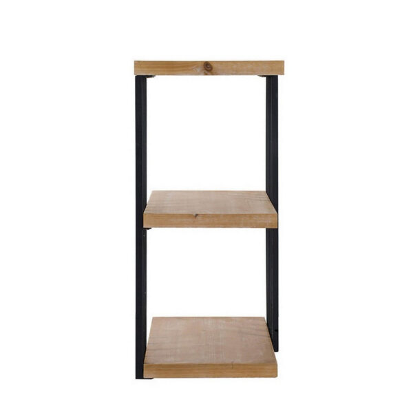 150220266991aabc82fa1.jpeg 35 Inch 3 Tier Decorative Display Shelves, Black Iron, Fir Wood, Brown