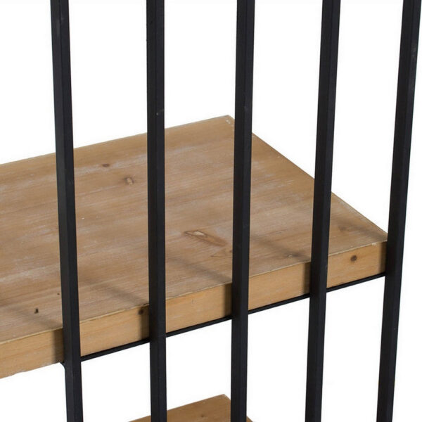 150220266991aabec541b.jpeg 35 Inch 3 Tier Decorative Display Shelves, Black Iron, Fir Wood, Brown