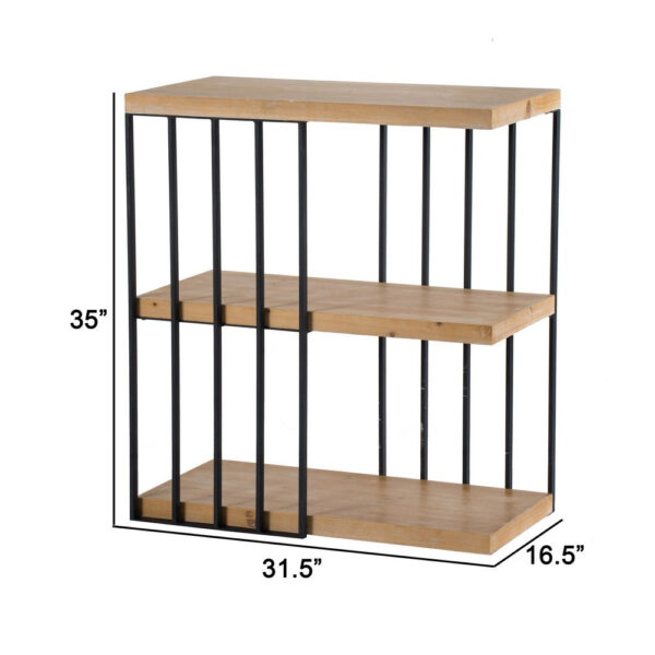 150220266991aac07f6e3.jpeg 35 Inch 3 Tier Decorative Display Shelves, Black Iron, Fir Wood, Brown