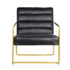 30 Inch Accent Chair, Gold Iron Frame, Channel Tufted Black Faux Leather