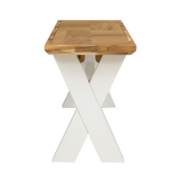 150220266991aad32101b.jpeg 70 Inch Dining Bench, White X Leg Trestle Base, Acacia Wood, Brown Seat