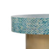 Piki 35 Inch Coffee Table, Round, Mughal Capiz Inlaid Pattern, Blue, Gold